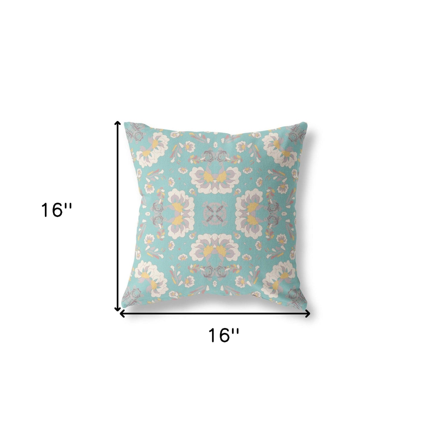16" X 16" Green And White Floral Zippered Suede Throw Pillow