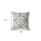 18" X 18" Off White And Blue Abstract Zippered Suede Throw Pillow