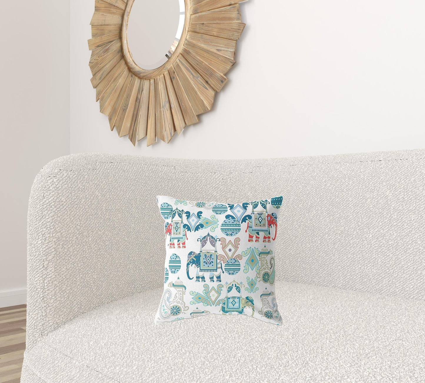 16" X 16" Blue And White Paisley Blown Seam Suede Throw Pillow