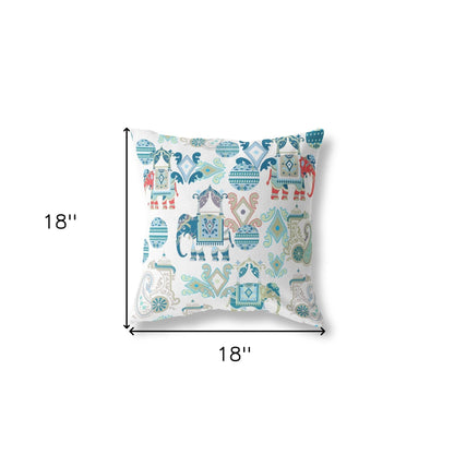 18" X 18" Blue And White Paisley Blown Seam Suede Throw Pillow