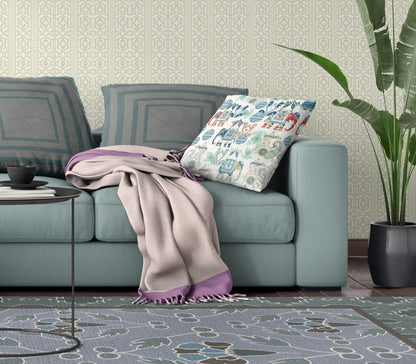 18" X 18" Blue And White Paisley Blown Seam Suede Throw Pillow