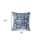 18" X 18" Blue And Gray Paisley Blown Seam Suede Throw Pillow