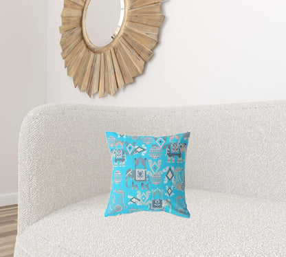 16" X 16" Bright Blue And Gray Paisley Blown Seam Suede Throw Pillow