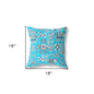 18" X 18" Bright Blue And Gray Paisley Blown Seam Suede Throw Pillow