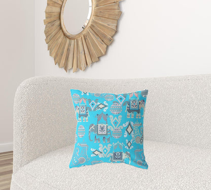 18" X 18" Bright Blue And Gray Paisley Blown Seam Suede Throw Pillow