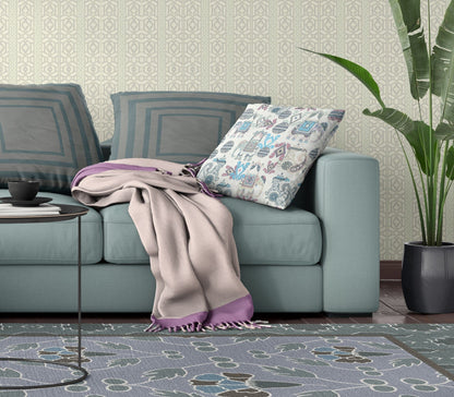 18" X 18" Beige And Blue Paisley Blown Seam Suede Throw Pillow