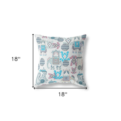 18" X 18" Beige And Blue Paisley Blown Seam Suede Throw Pillow