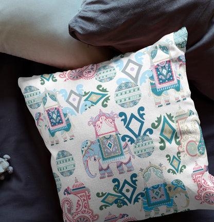 16" X 16" Pink And White Paisley Blown Seam Suede Throw Pillow