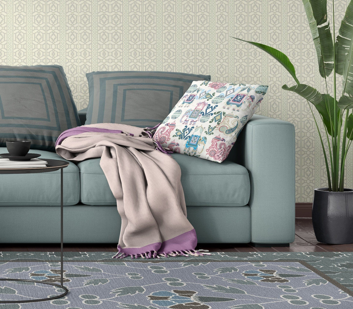 16" X 16" Pink And White Paisley Blown Seam Suede Throw Pillow