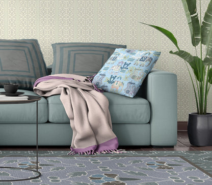 16" X 16" Sky Blue And White Paisley Blown Seam Suede Throw Pillow