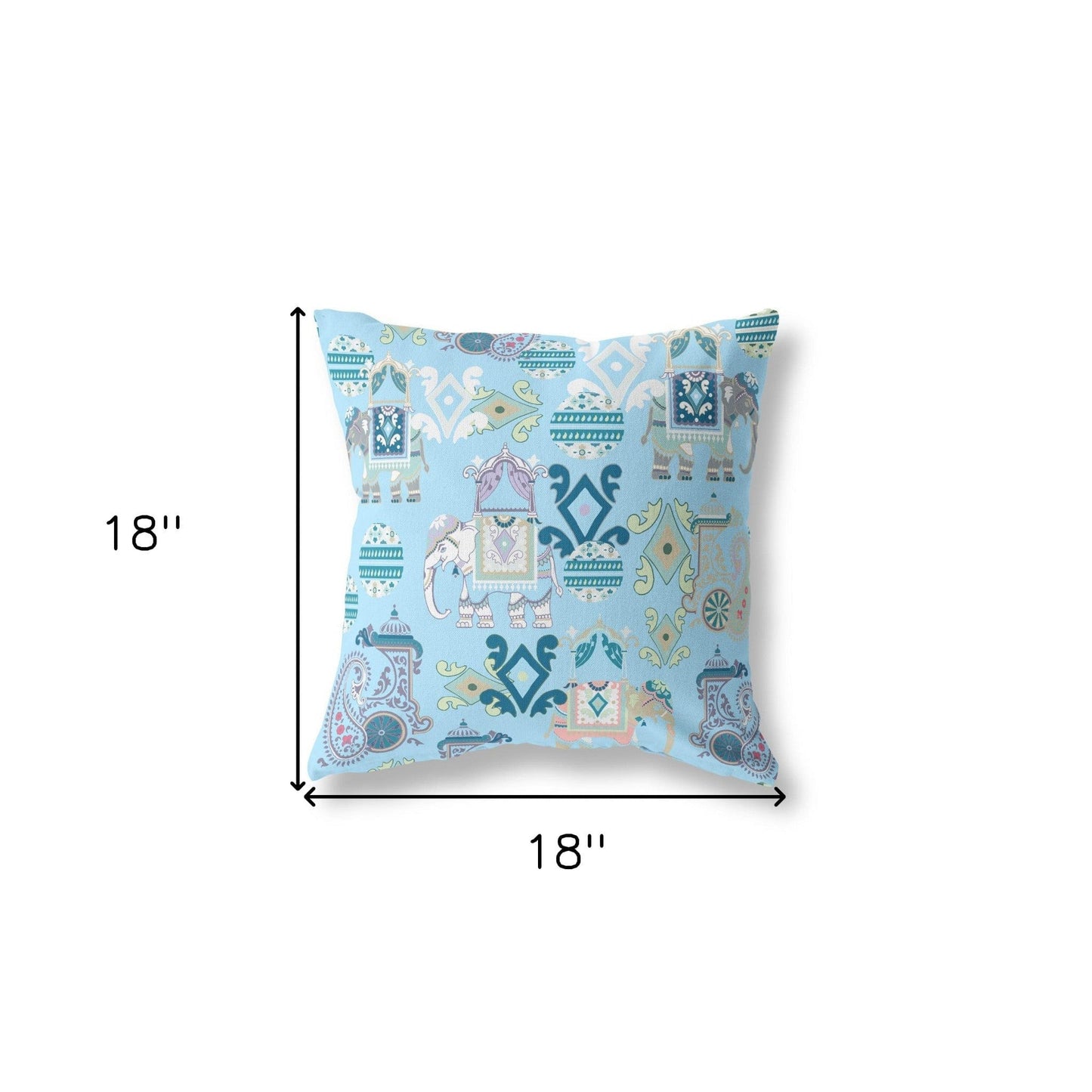 18" X 18" Sky Blue And White Paisley Blown Seam Suede Throw Pillow