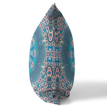 18" X 18" Blue And Pink Geometric Blown Seam Suede Throw Pillow