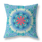 16" X 16" Blue And Red Geometric Blown Seam Suede Throw Pillow