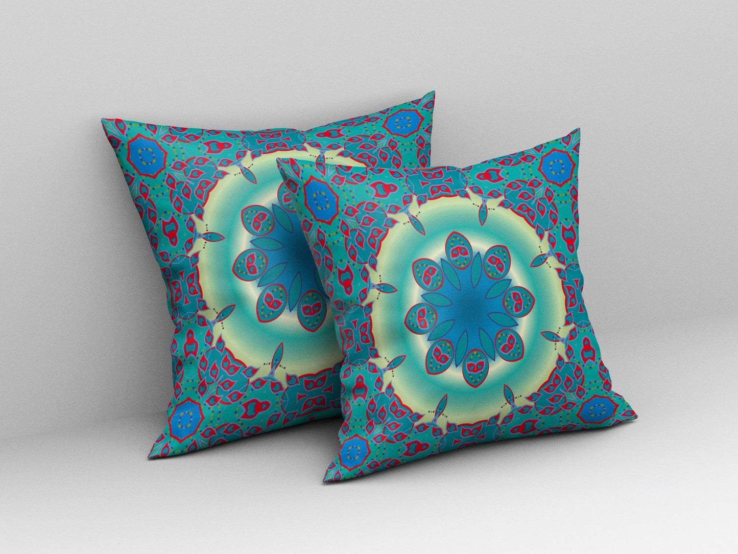 16" X 16" Green And Red Geometric Blown Seam Suede Throw Pillow