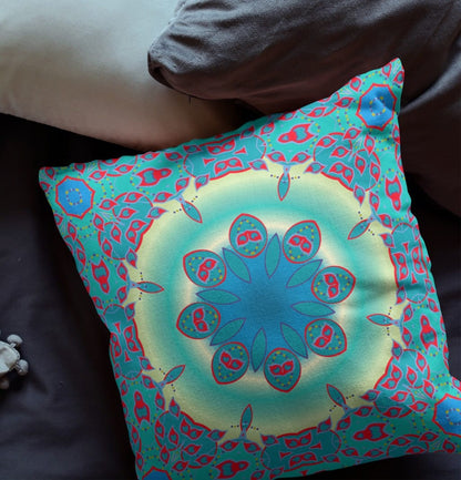 18" X 18" Green And Red Geometric Blown Seam Suede Throw Pillow