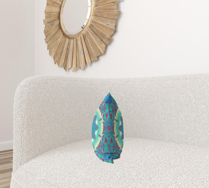 18" X 18" Green And Red Geometric Blown Seam Suede Throw Pillow