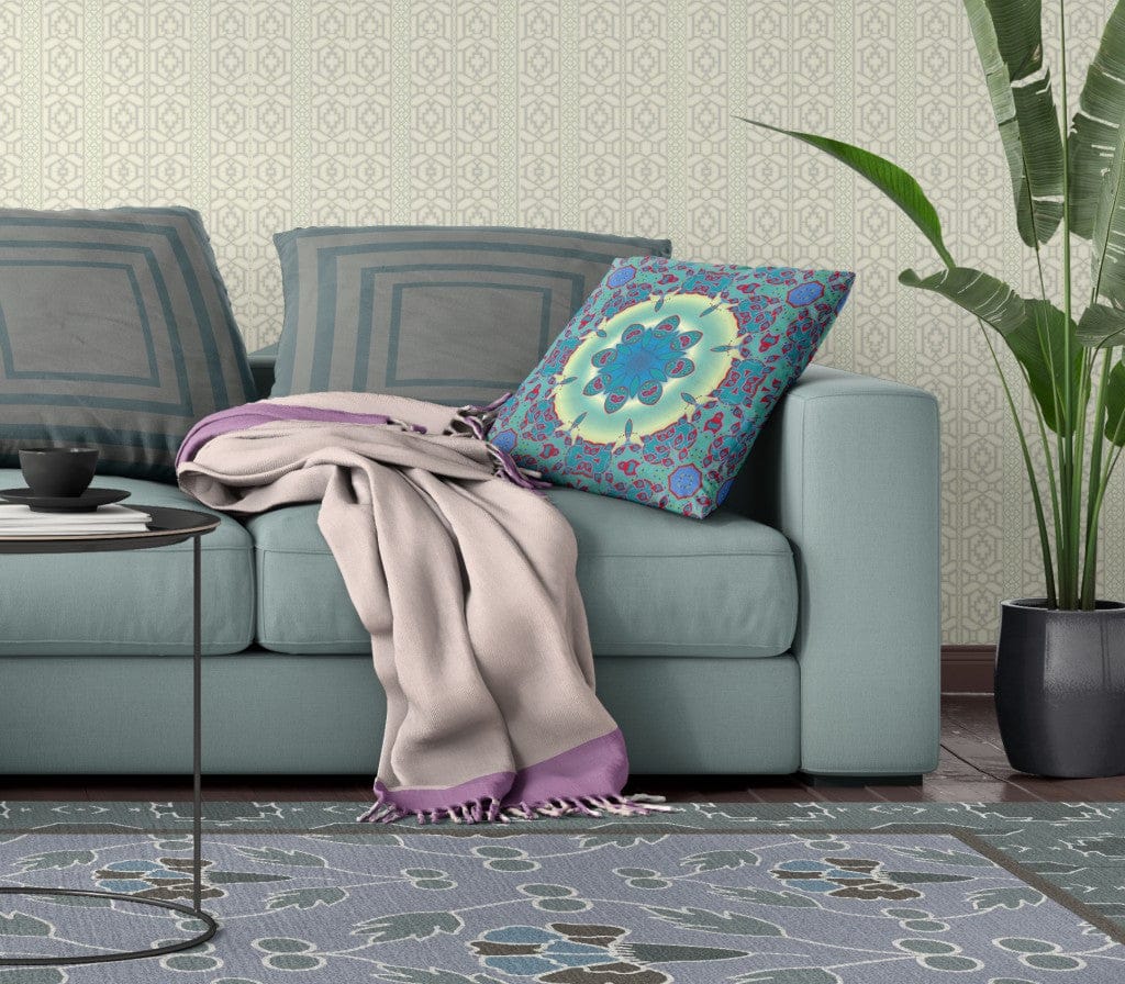 18" X 18" Green And Red Geometric Blown Seam Suede Throw Pillow