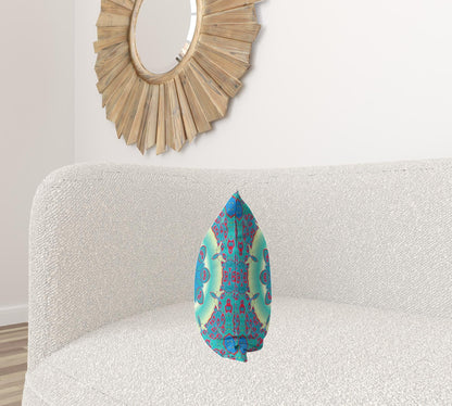 18" X 18" Green And Red Geometric Blown Seam Suede Throw Pillow