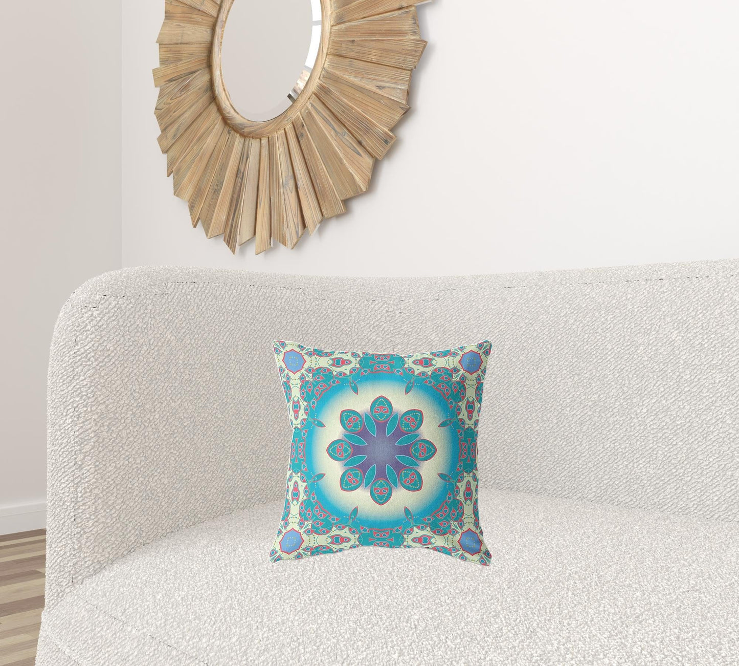 16" X 16" Yellow And Red Geometric Blown Seam Suede Throw Pillow