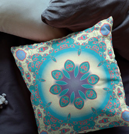 18" X 18" Yellow And Red Geometric Blown Seam Suede Throw Pillow