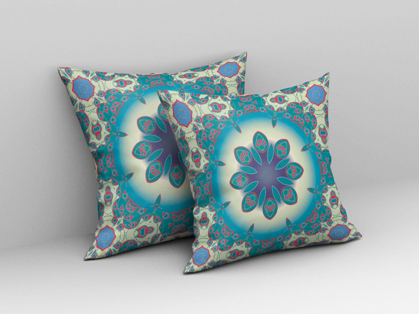 18" X 18" Yellow And Red Geometric Blown Seam Suede Throw Pillow