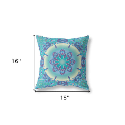 16" X 16" Blue And Purple Geometric Blown Seam Suede Throw Pillow