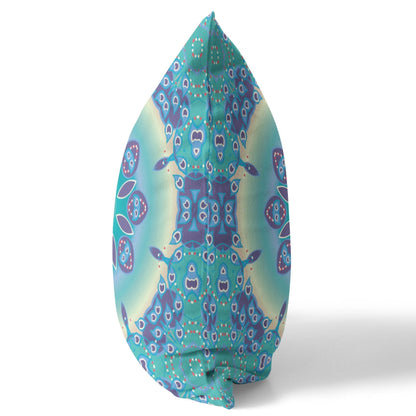 18" X 18" Blue And Purple Geometric Blown Seam Suede Throw Pillow