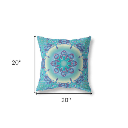 18" X 18" Blue And Purple Geometric Blown Seam Suede Throw Pillow