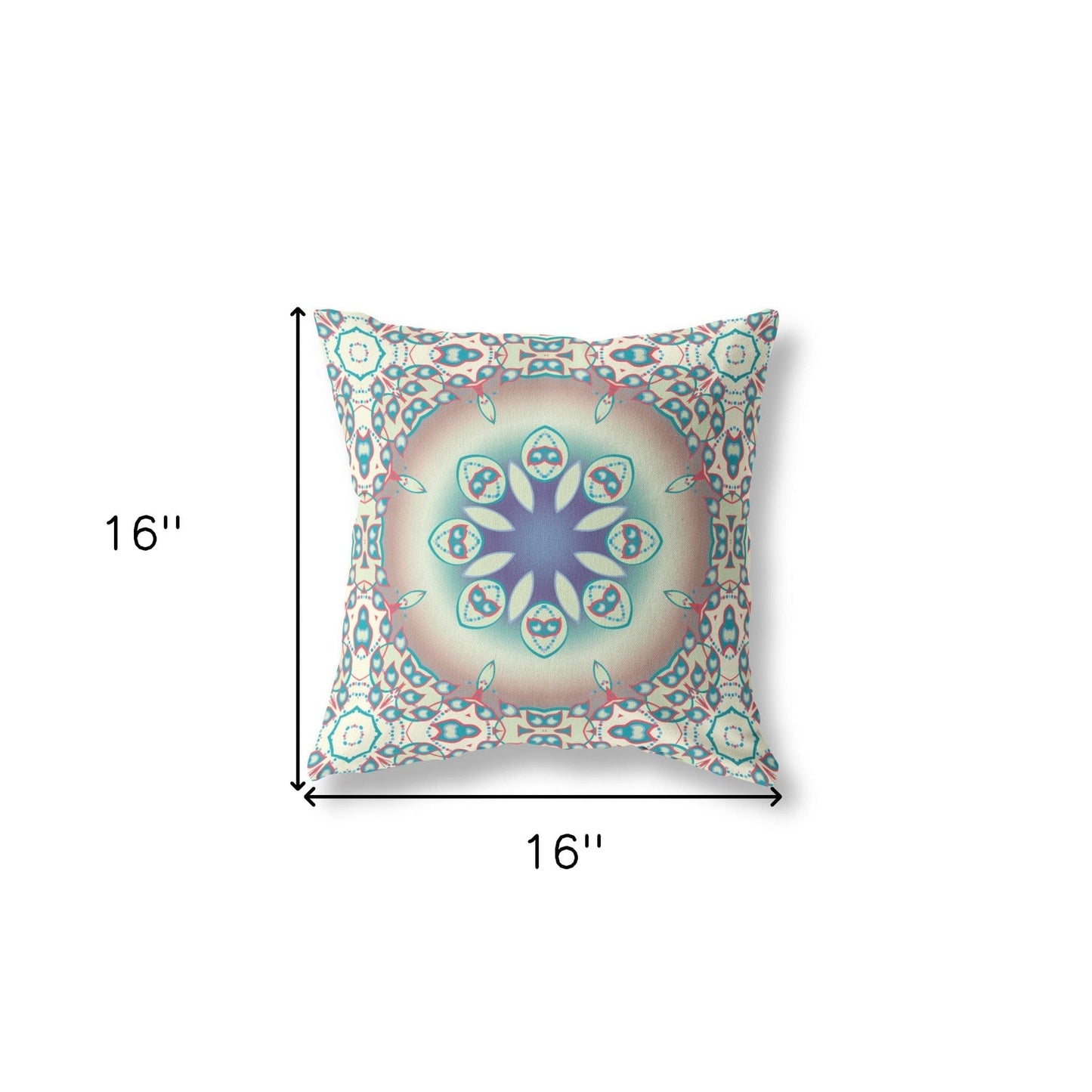16" X 16" Beige And Blue Geometric Blown Seam Suede Throw Pillow
