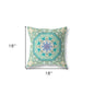 18" X 18" Beige And Green Geometric Blown Seam Suede Throw Pillow