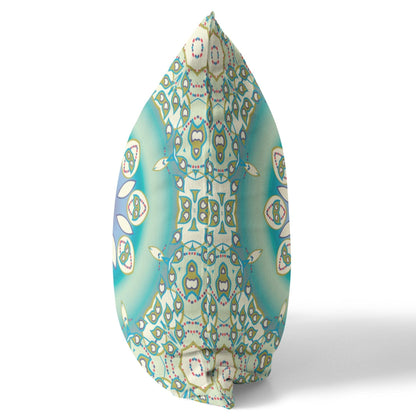 18" X 18" Beige And Green Geometric Blown Seam Suede Throw Pillow