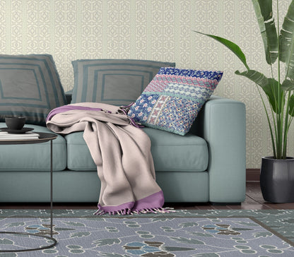 16” Blue Pink Patch Blown & Closed Suede Throw Pillow