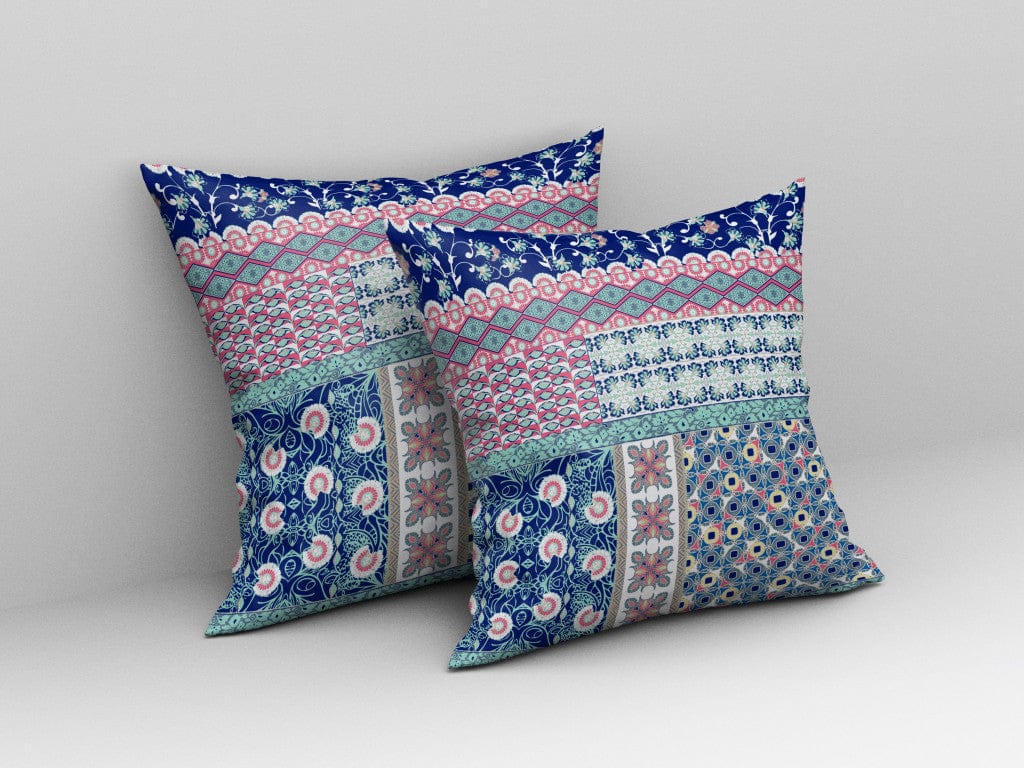 16” Blue Pink Patch Blown & Closed Suede Throw Pillow