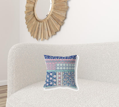 16” Blue Pink Patch Blown & Closed Suede Throw Pillow