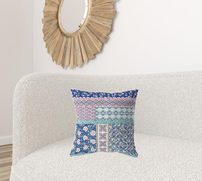 18” Blue Pink Patch Blown & Closed Suede Throw Pillow