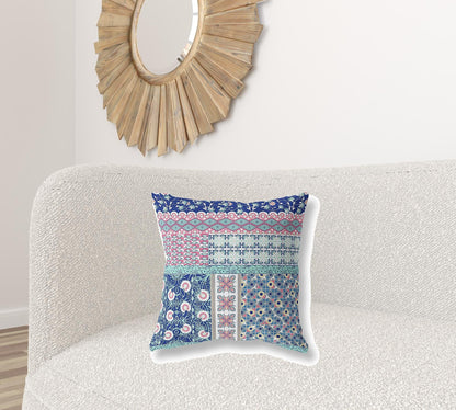 18” Blue Pink Patch Blown & Closed Suede Throw Pillow
