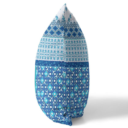 16” Blue White Patch Blown & Closed Suede Throw Pillow