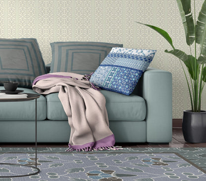 16” Blue White Patch Blown & Closed Suede Throw Pillow