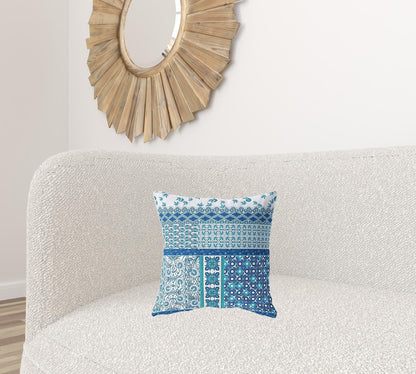 16” Blue White Patch Blown & Closed Suede Throw Pillow