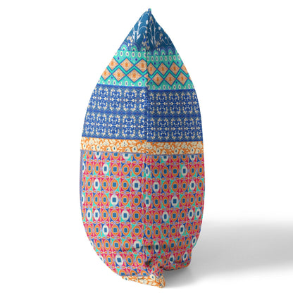 18” Blue Orange Patch Blown & Closed Suede Throw Pillow