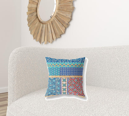 18” Blue Orange Patch Blown & Closed Suede Throw Pillow
