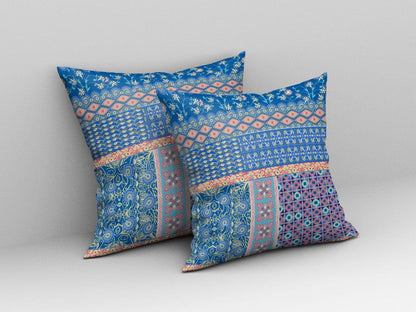 16” Blue Yellow Patch Blown & Closed Suede Throw Pillow