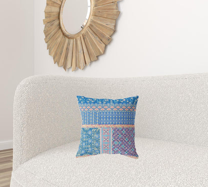 16” Blue Yellow Patch Blown & Closed Suede Throw Pillow