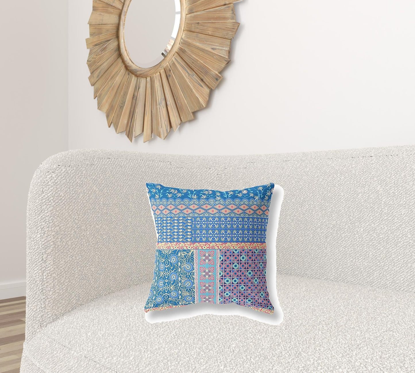 18” Blue Yellow Patch Blown & Closed Suede Throw Pillow