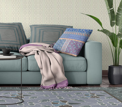 18” Blue Yellow Patch Blown & Closed Suede Throw Pillow