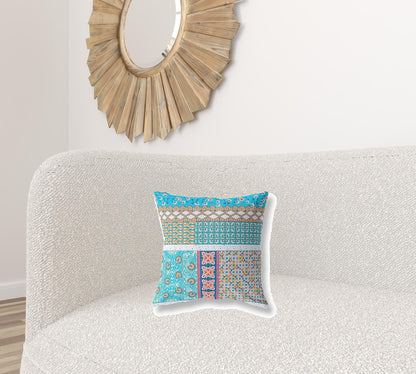 16” Turquoise White Patch Blown & Closed Suede Throw Pillow