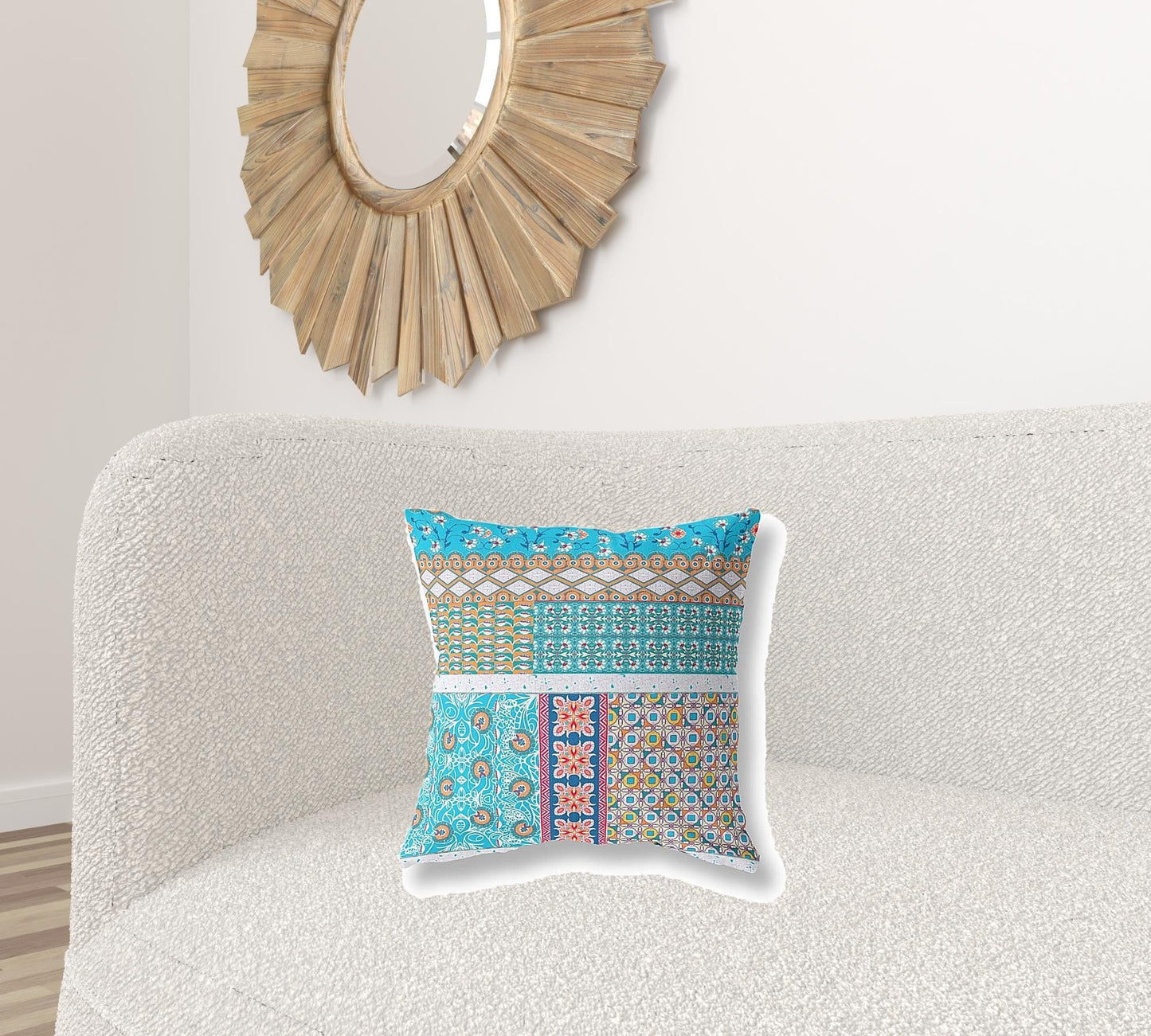 18” Turquoise White Patch Blown & Closed Suede Throw Pillow