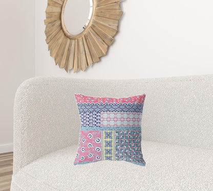 18” Pink Teal Patch Blown & Closed Suede Throw Pillow