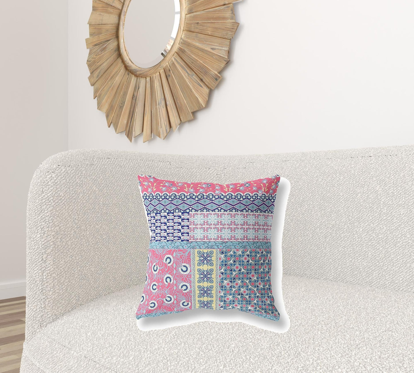 18” Pink Teal Patch Blown & Closed Suede Throw Pillow