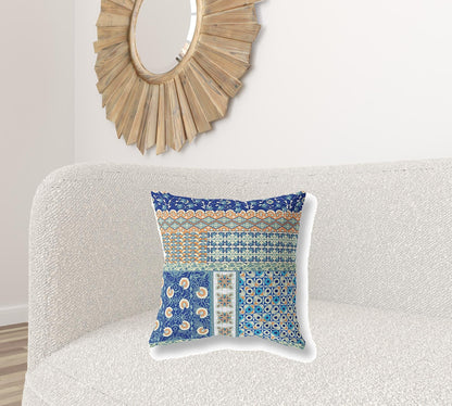 18” Navy Orange Patch Blown & Closed Suede Throw Pillow